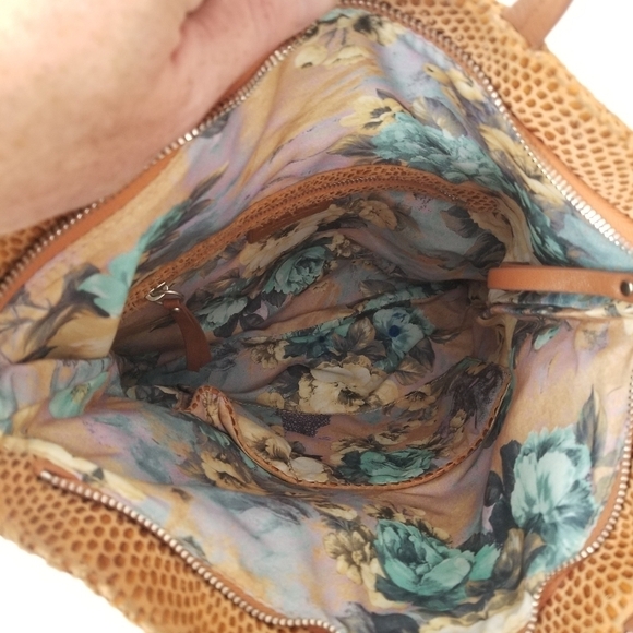 Sorial New York Cognac Brown Cross Body Python Snake Skin Print Leather Satchel - Picture 8 of 12